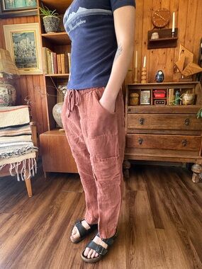 C&C California Linen Blend Rust Cargo Jogger Pant S